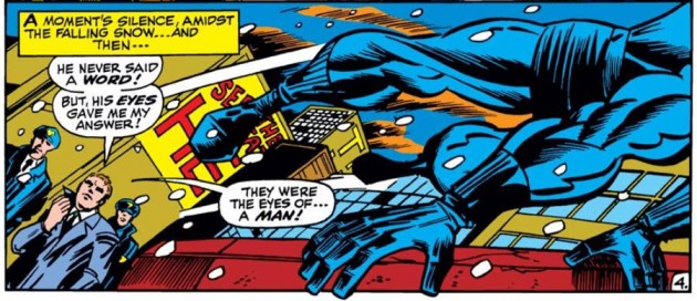 Foggy Nelson meets Black Panther, from Daredvil #52, by Roy Thomas and Barry Smith
