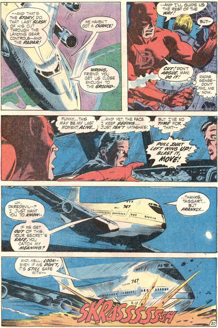 Daredevil assists in landing a Boeing 747, in Daredevil #85 by Gerry Conway and Gene Colan